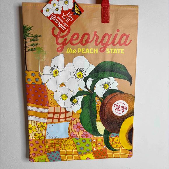 LOT 4x Trader Joe’s Georgia Peach State GA Stone Fruit Flower Tote Bag Reusable! - Picture 3 of 13